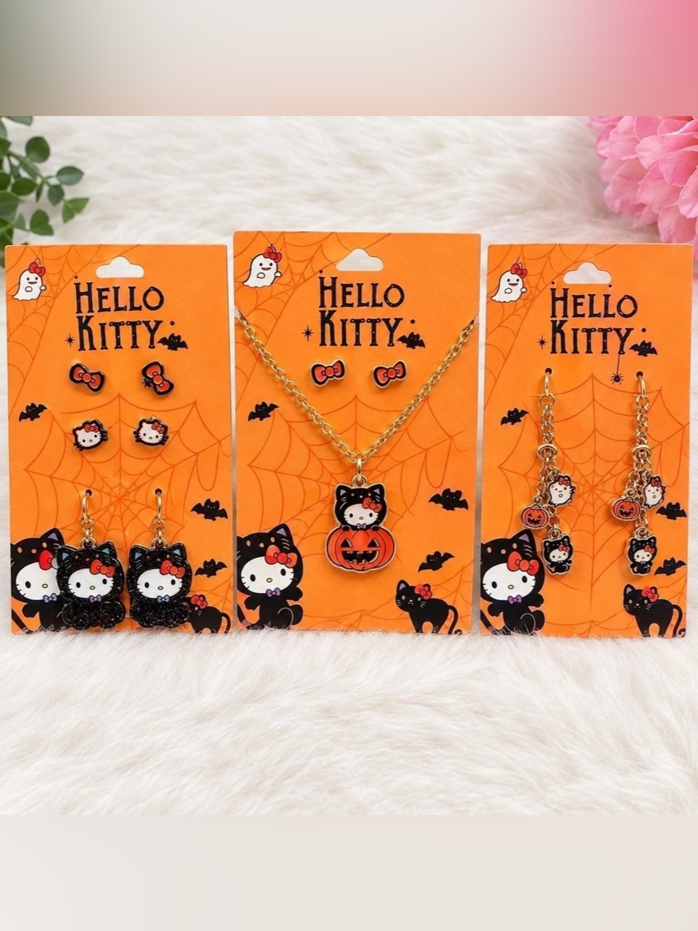 Hello Kitty Halloween Jewelry Set Black & Orange NWT